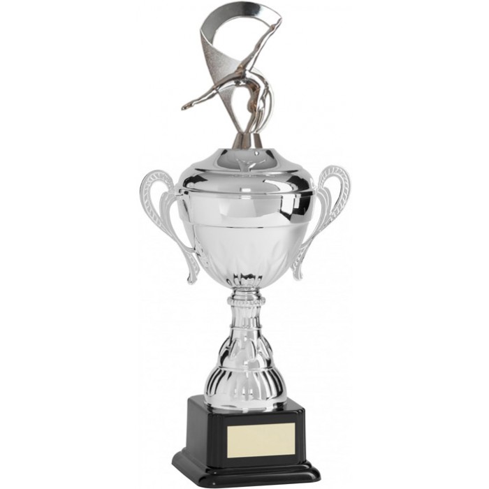 SILVER HANDLED GYMNASTIC CUP FEATURING METAL SILVER FIGURE - AVAILABLE IN 3 SIZES
